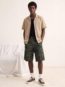 VOXRYNE Men's Street Style Casual Multi-Pocket Cargo Camouflage Denim Shorts - Army Green - View 8