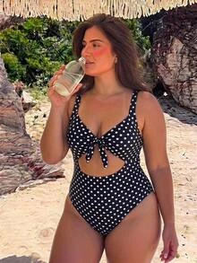 Swim Vcay Plus Size Women Solid Color One-Piece Backless Sexy Bikini Swimsuit - Black and White - View 1