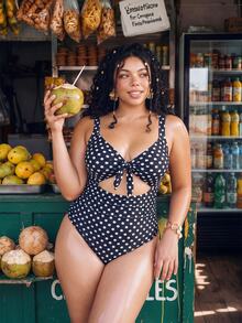 Swim Vcay Plus Size Women Solid Color One-Piece Backless Sexy Bikini Swimsuit - Black and White - View 3