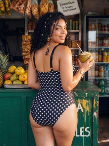 Swim Vcay Plus Size Women Solid Color One-Piece Backless Sexy Bikini Swimsuit - Black and White - View 4