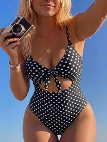 Swim Vcay Plus Size Women Solid Color One-Piece Backless Sexy Bikini Swimsuit - Black and White - View 9