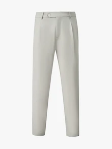 Manfinity Mode Men's Apricot Italian Style Diagonal Button Waist Double Pleated Wrinkle-Resistant Casual Commute Business Suit Pants - Apricot - View 3