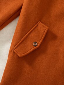 Girls' Autumn/Winter Brown Wool-Like Fabric Hooded Jacket With Floral Lining And Single-Breasted Buttons, Suitable For Daily Wear - Brown - View 5