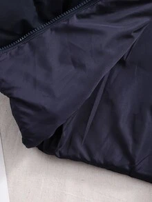 SHEIN Chaqueta acolchada con cuello alto para niñas preadolescentes, decoración con lazo & rayas laterales, abrigo acolchado cálido con cremallera, ropa de abrigo casual y preppy para otoño e invierno - Azul Marino - Ver 6
