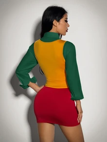 SHEIN ICON Women's Halloween Joker Solid Color Single-Breasted Vest And Skirt Suit Set,Halloween Costumes For Women - Multicolor - View 2