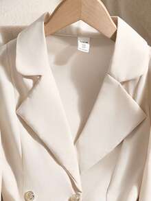 SHEIN Abrigo para niñas preadolescentes, ropa de otoño, blanco roto, manga larga, casual, lindo, estilo chica cool, cómodo, suave, elegante, versátil, cuello en V, botones, dobladillo plisado, chaqueta ajustada - Albaricoque - Ver 8