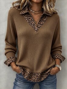 Breezaya Atasan Kasual Wanita Motif Leopard dengan Patchwork - MultiWarna - View 3