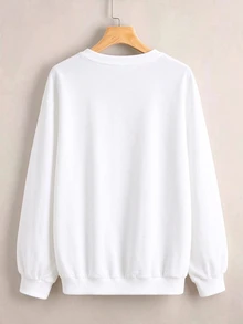 EMERY ROSE Plus Size A Comfortable Leopard Print Round-Neck Sweatshirt For Women And A Loose Letter-Printed Pullover Sweatshirt Winter - White - View 2