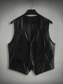 EASEVO Men's Plus Size PU Leather Vest, Suitable For Summer Halloween Christmas Winter Party Autumn - Black - View 3