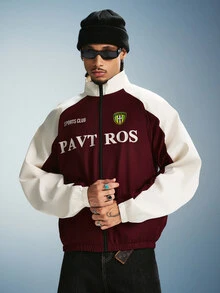 PAVTROS Herrjacka med kontrastfärgat tryck och lång ärm för fotboll - Bourgogne - Visa 3