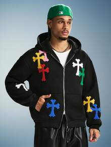 PAVTROS Men's Patchwork Zipper Placket Pocket Long Sleeve Fashion Hoodie - Black - View 1