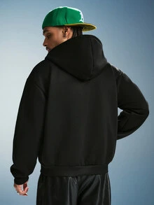 PAVTROS Men's Patchwork Zipper Placket Pocket Long Sleeve Fashion Hoodie - Black - View 2