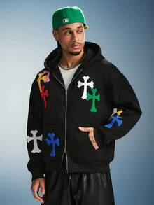 PAVTROS Men's Patchwork Zipper Placket Pocket Long Sleeve Fashion Hoodie - Black - View 3