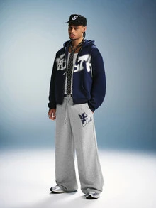 PAVTROS Men's Drawstring Waist Letter & Angel Graphic Casual Everyday Sweatpants - Light Grey - View 4