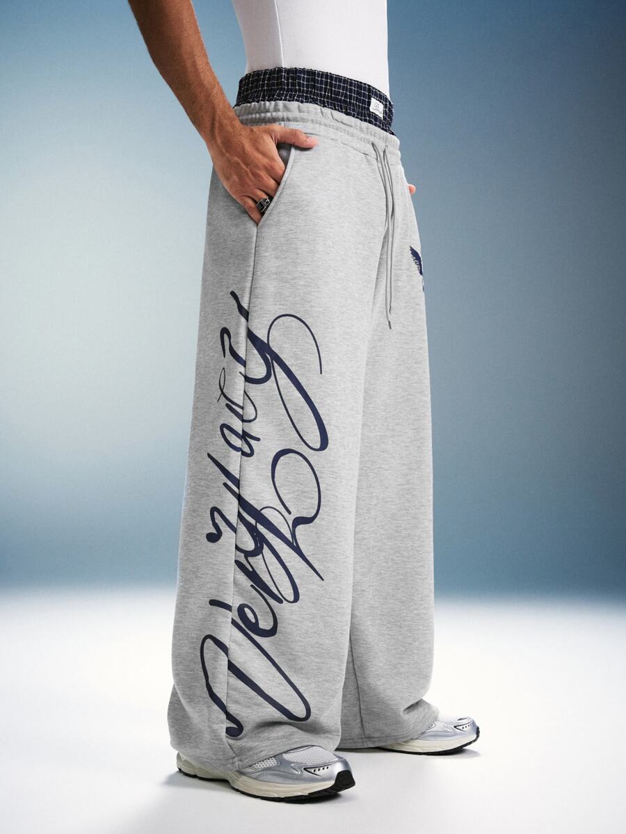 PAVTROS Men's Drawstring Waist Letter & Angel Graphic Casual Everyday Sweatpants - Light Grey - View 1