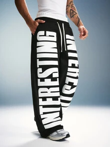 PAVTROS Young Men's Street Style Drawstring Waist Double-Headed Sweatpants - Black - View 5