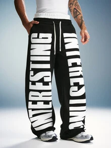 PAVTROS Young Men's Street Style Drawstring Waist Double-Headed Sweatpants - Black - View 3