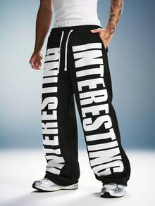 PAVTROS Young Men's Street Style Drawstring Waist Double-Headed Sweatpants - Black - View 4
