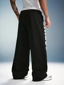 PAVTROS Young Men's Street Style Drawstring Waist Double-Headed Sweatpants - Black - View 2