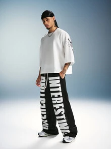 PAVTROS Young Men's Street Style Drawstring Waist Double-Headed Sweatpants - Black - View 6
