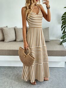 Breezaya 女款休閒度假波希米亞風條紋細肩帶洋裝 - 彩色 - 查看 3