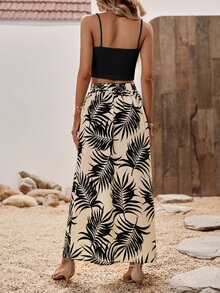 Breezaya 2-Piece Set Women Elegant Slit Long Skirt For Vacation - Apricot - View 2