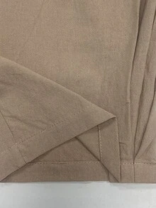 SHEIN LUNE 2026新款秋冬歐美復古純棉收口哈倫褲女款，彈性高腰大貼袋，寬鬆休閒錐形褲，水洗亞麻度假風，慵懶顯瘦修身長褲，適合戶外與通勤 - 卡其色 - 查看 5