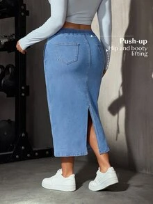 SHEIN Essnce تنورة جينز زرقاء فاتحة للارتداء اليومي مع جيوب برباط سحب لأسلوب الشارع الشتوي - أزرق فاتح - مشاهدة 10