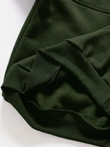 SHEIN 青少年女孩抓絨秋季服飾 休閒 #23 圖案寬鬆大號衛衣 保暖 秋冬穿搭 舒適 日常 長袖 寬鬆 - 軍綠色 - 查看 4
