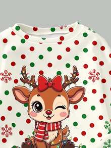 Christmas Girls Cute Kawaii Polka Dot Snowflake Bow Deer Pattern Crew Neck Sweatshirt & Leggings Set Fall Outfits - Multicolor - View 7