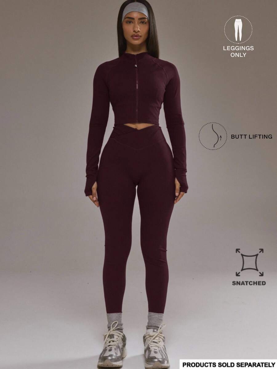 SHEIN X YERIMUA Musera Sport Cross Front Leggings Co-Ord Bottom Only Padel Winter Activewear Sport Gym Workout Alloy - Burgundy - View 1