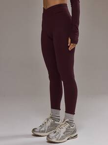 SHEIN X YERIMUA Musera Sport Cross Front Leggings Co-Ord Bottom Only Padel Winter Activewear Sport Gym Workout Alloy - Burgundy - View 4