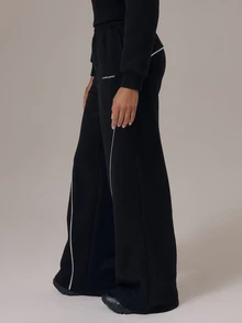 Musera Sport Sport Contrast Piping Wide Leg Joggers Tracksuit Bottom Only Winter Activewear Sport Gym Workout Alloy - Black - View 3