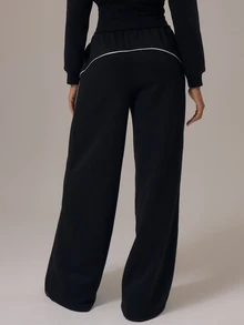 Musera Sport Sport Contrast Piping Wide Leg Joggers Tracksuit Bottom Only Winter Activewear Sport Gym Workout Alloy - Black - View 4