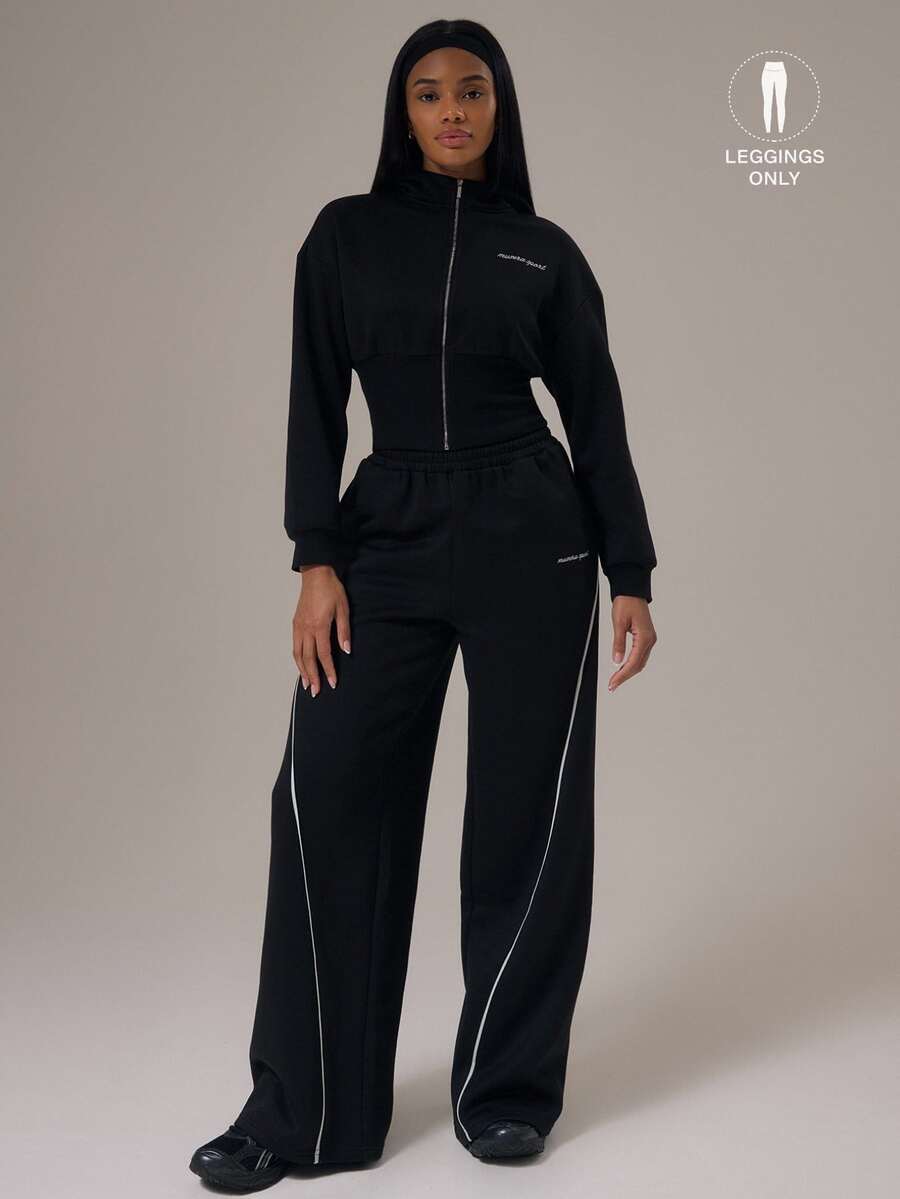 Musera Sport Sport Contrast Piping Wide Leg Joggers Tracksuit Bottom Only Winter Activewear Sport Gym Workout Alloy - Black - View 1