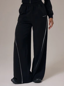 Musera Sport Sport Contrast Piping Wide Leg Joggers Tracksuit Bottom Only Winter Activewear Sport Gym Workout Alloy - Black - View 2