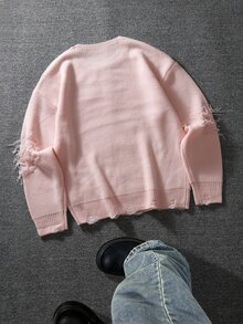 Manfinity Hypemode Men's Solid Color Crew Neck Long Sleeve Casual Pullover Sweater, For Fall Winter - Baby Pink - View 2
