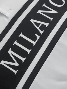 Manfinity Hypemode Men's Letter Print Long Sleeve Casual Polo Shirt - White - View 3