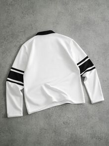 Manfinity Hypemode Men's Letter Print Long Sleeve Casual Polo Shirt - White - View 2