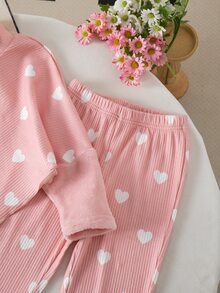 SHEIN 女童休閒兩件式T恤與長褲套裝，春夏秋冬適用，不對稱套頭高領深棕色針織羅紋刷毛布料，附極地抓絨袖子拼接長袖上衣，極地抓絨袖口拼接休閒喇叭褲，適合返校、日常穿著、學校、外出、旅行與派對 - 彩色 - 查看 6
