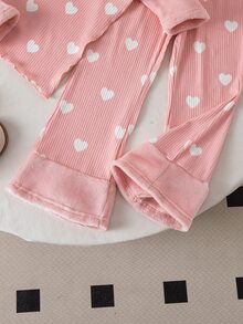 SHEIN 女童休閒兩件式T恤與長褲套裝，春夏秋冬適用，不對稱套頭高領深棕色針織羅紋刷毛布料，附極地抓絨袖子拼接長袖上衣，極地抓絨袖口拼接休閒喇叭褲，適合返校、日常穿著、學校、外出、旅行與派對 - 彩色 - 查看 7