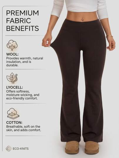 SHEIN PETITE Women's Yoga Pants High Waist Elastic Tummy Control Fitness Pants With Wool Suitable For Autumn/Winter Elegant Casual Wear