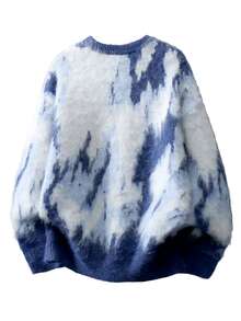 Claim Dot Men's Colorblock Casual Daily Wear Long Sleeve Sweater - Blue and White - View 2