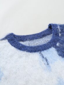 Claim Dot Men's Colorblock Casual Daily Wear Long Sleeve Sweater - Blue and White - View 3
