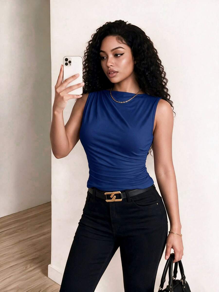 Zolique Top de tirantes slim fit con fruncido de color liso, informal de verano