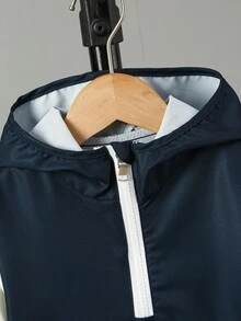 SHEIN Explorewe 2件組小男孩對比色拼接長袖半拉鍊連帽休閒套裝連帽衫 秋季 - 彩色 - 查看 4