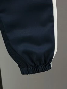 SHEIN Explorewe 2件組小男孩對比色拼接長袖半拉鍊連帽休閒套裝連帽衫 秋季 - 彩色 - 查看 8