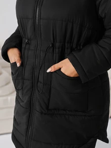 Solflare Plus Size Women Solid Color Hooded Casual Baggy Winter Padded Coat Homewear Travel Black - Black - View 11