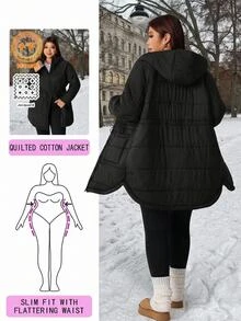 Solflare Plus Size Women Solid Color Hooded Casual Baggy Winter Padded Coat Homewear Travel Black - Black - View 2