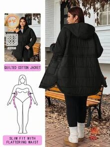 Solflare Plus Size Women Solid Color Hooded Casual Baggy Winter Padded Coat Homewear Travel Black - Black - View 10